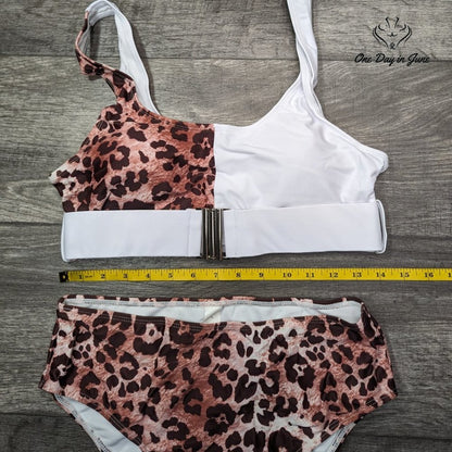 Combor Buckle Front Leopard Bikini Swimsuit Size L