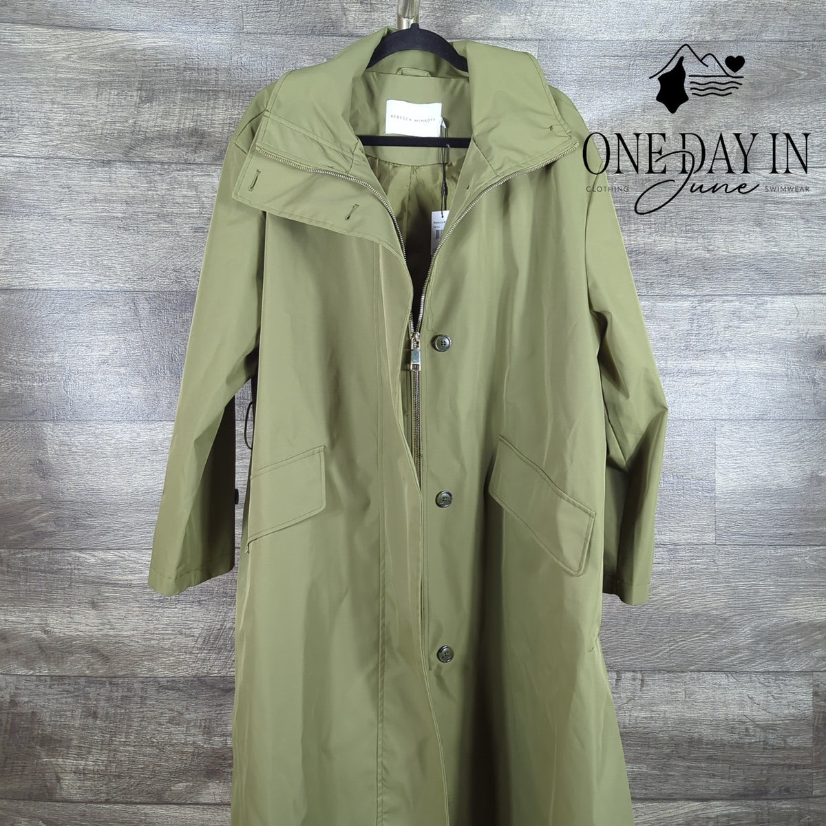 Rebecca Minkoff Oversized Trench Coat Olive NWT Missing Belt $228 Size L