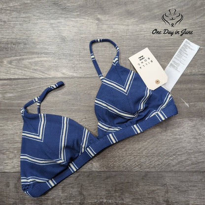 Billabong Sea Beyond Fixed Triangle Bikini Top Blue Stripe Sail Away NWT Size XL