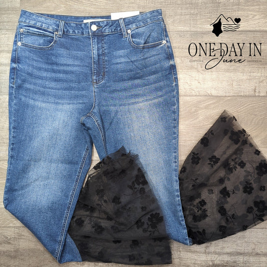 Cato High Rise Skinny Lace Flare Jeans Size 14