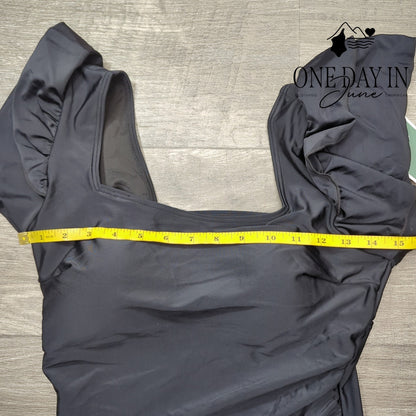Eomenie Ruffle Shoulder One Piece Swimsuit Size M