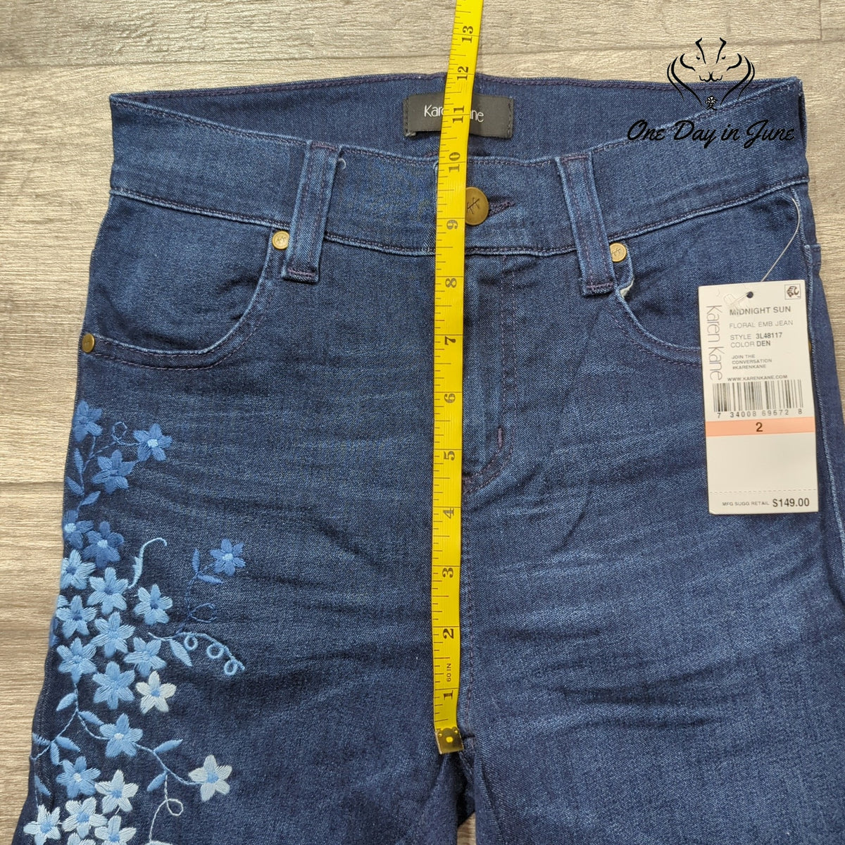 Karen Kane Midnight Sun Floral Embroidered Ankle Jeans Blue NWT Size 2
