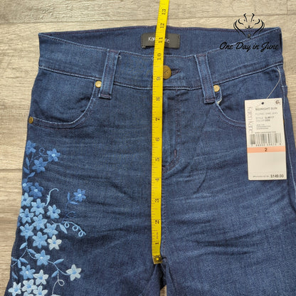 Karen Kane Midnight Sun Floral Embroidered Ankle Jeans Blue NWT Size 2