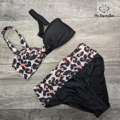ODIJ Colorblock Leaopard Bikini Swimsuit Size S