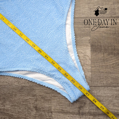 Aleumdr Smocked Cheeky One Piece Swimsuit Light Blue Textured Size M