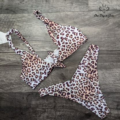 Largeberry Leopard Print Tie Front Bikini Size L
