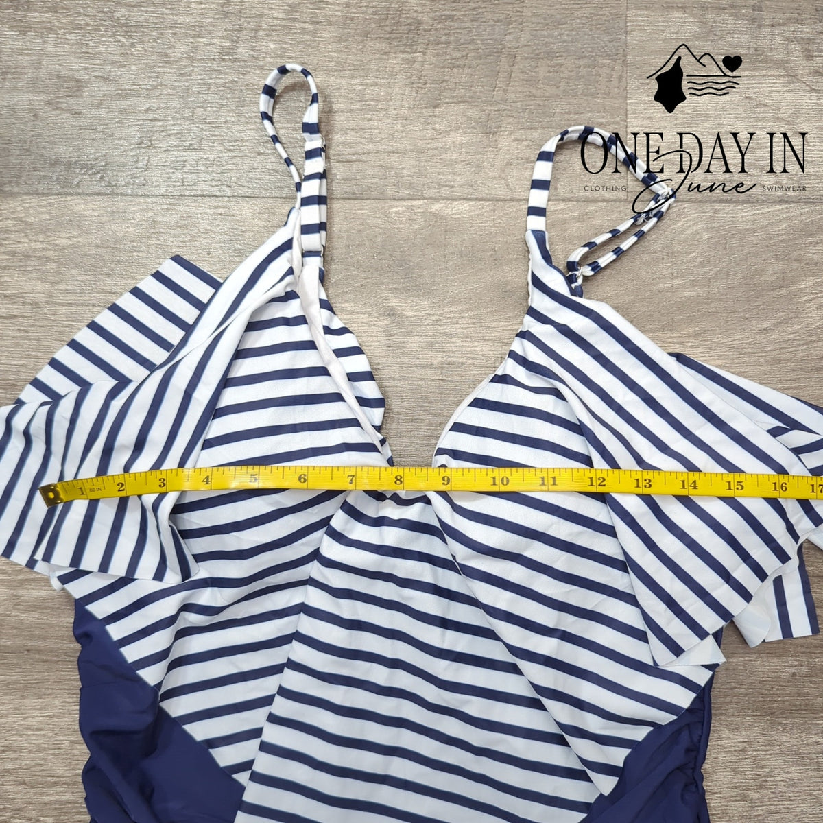 Adisputent Tummy Control Flounce One Piece Swimsuit Navy Stripe Size XXL