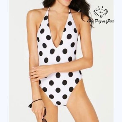 Bar III This And Dot Polka Dot Plunging One Piece Swimsuit NWT Size XL