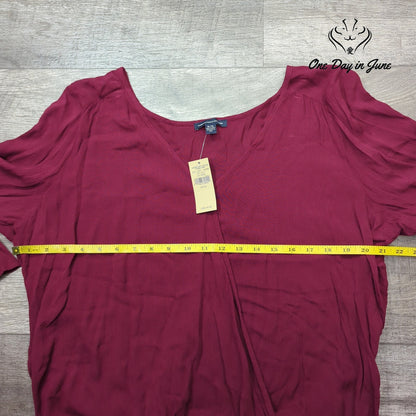 American Eagle Outfitters Bell Sleeve Wrap Top Burgundy Lace NWT Size XL