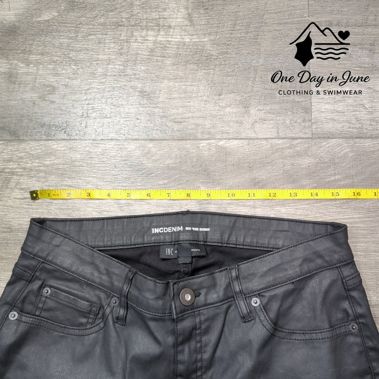 INC International Concepts Coated Denim Mid Rise Skinny Jeans Size 12