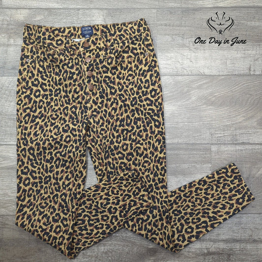 J.Crew 9 Inch High Rise Skinny Jeans Leopard Print Button Fly Size 28 (6)