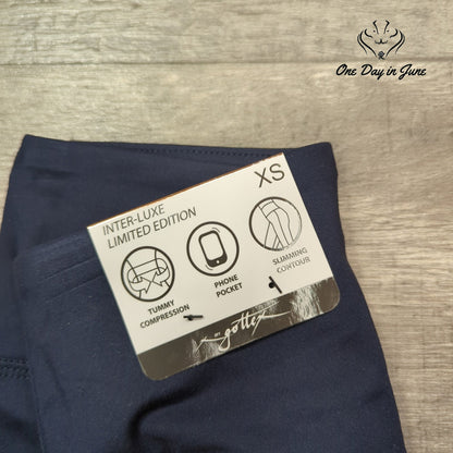 Gottex Inter-Luxe Capri Yoga Leggings Navy Tummy Control Pockets NWT Size XS