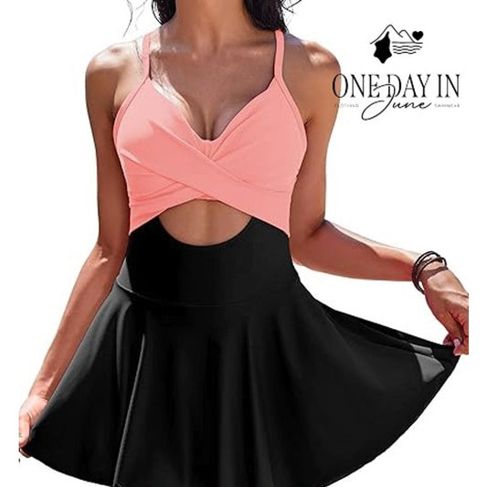 Aimage Cross Front Cut Out Tie Back One Piece Swimdress Size S