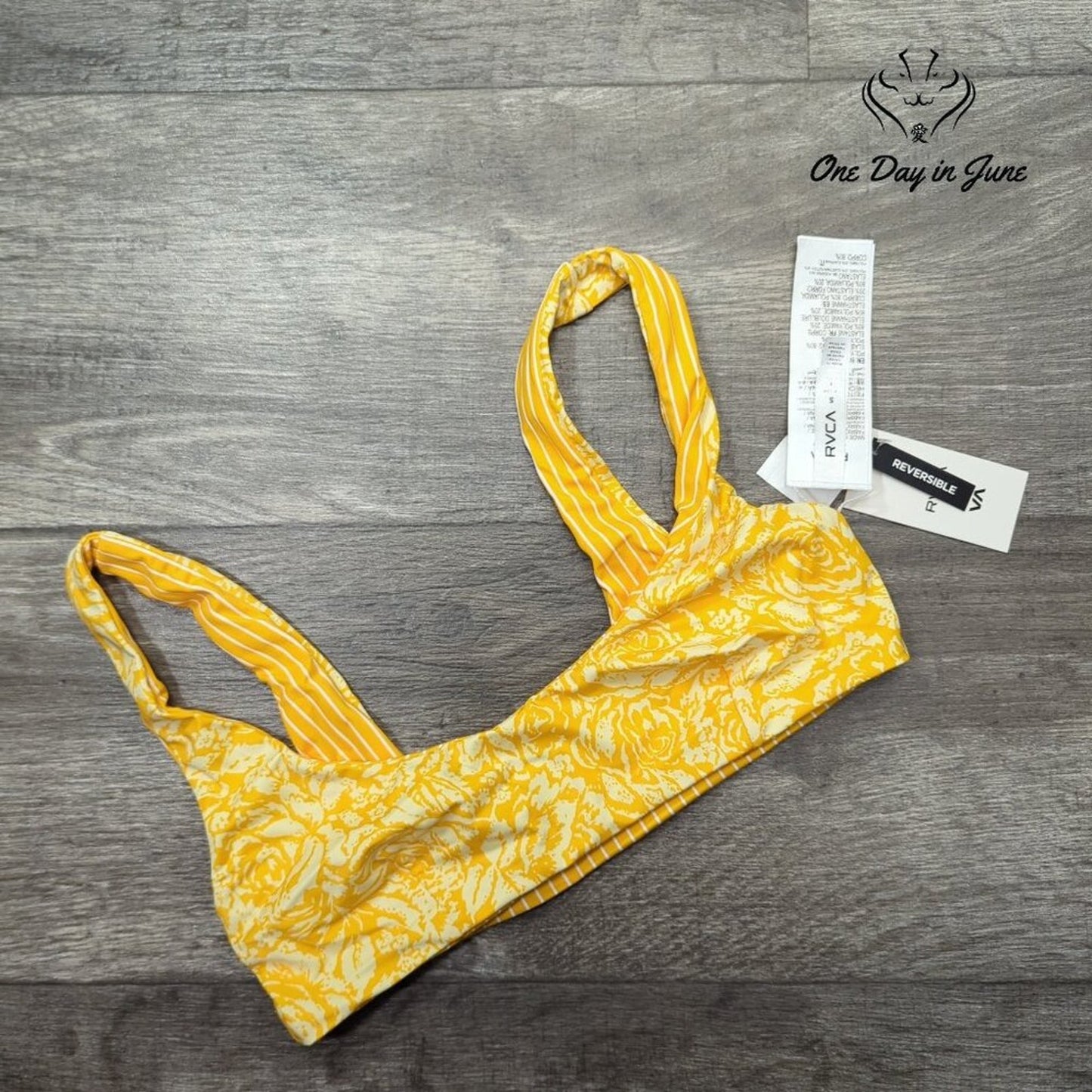 RVCA Forever Bralette Reversible Bikini Top Yellow Floral NWT $58 Size S