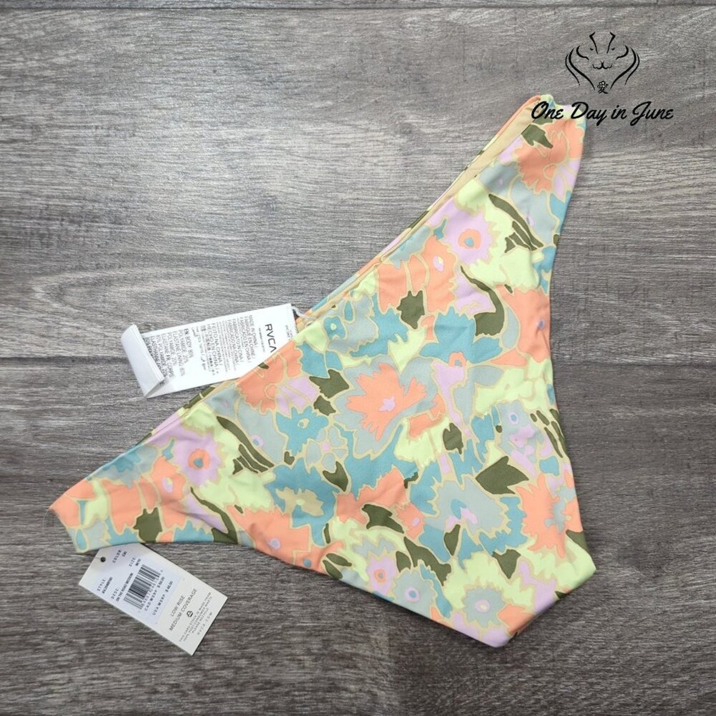 RVCA On The Road Bikini Bottom Chai Floral Medium Coverage NWT $48 Size M