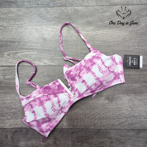 Bar III Summer Stripes V-Wire Tie Back Bikini Top Purple Fuchsia NWT Size M