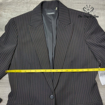Tahari Pinstripe Blazer Black Light Pink Single Button Career Jacket NWT Size 10
