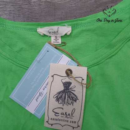 Easel Los Angeles Tiered Ruffle Tee Bright Green Short Sleeve NWT Size S