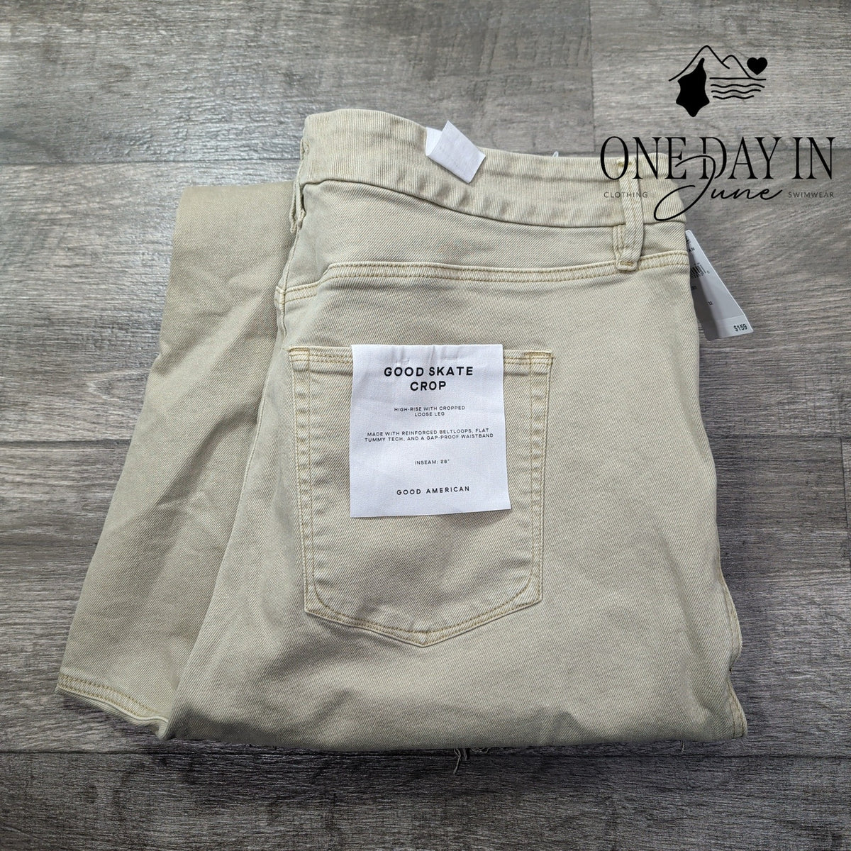 Good American Good Skate Crop Wide Leg Jeans Dune Beige NWT Size 22