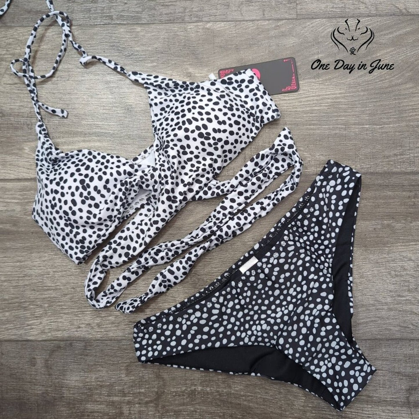 Shekini Halter Dalmation Bikini Swimsuit Size XS