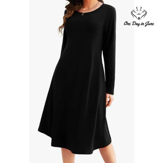 Missky Long Sleeve Pullover Pocket Loose Swing Dress Size 3XL