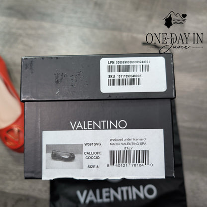 Valentino by Mario Valentino Calliope Leather Flats Coccio Red NIB Size 8