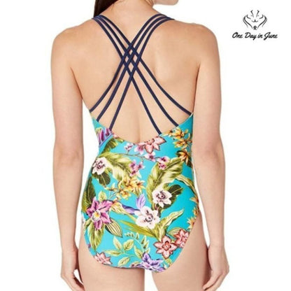 Coastal Blue Strappy One Piece Swimsuit
