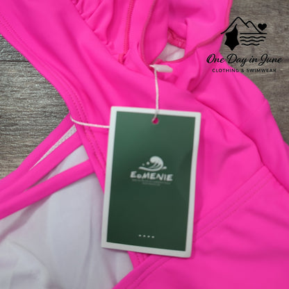 Eomenie Ruffle Shoulder One Piece Swimsuit Size M