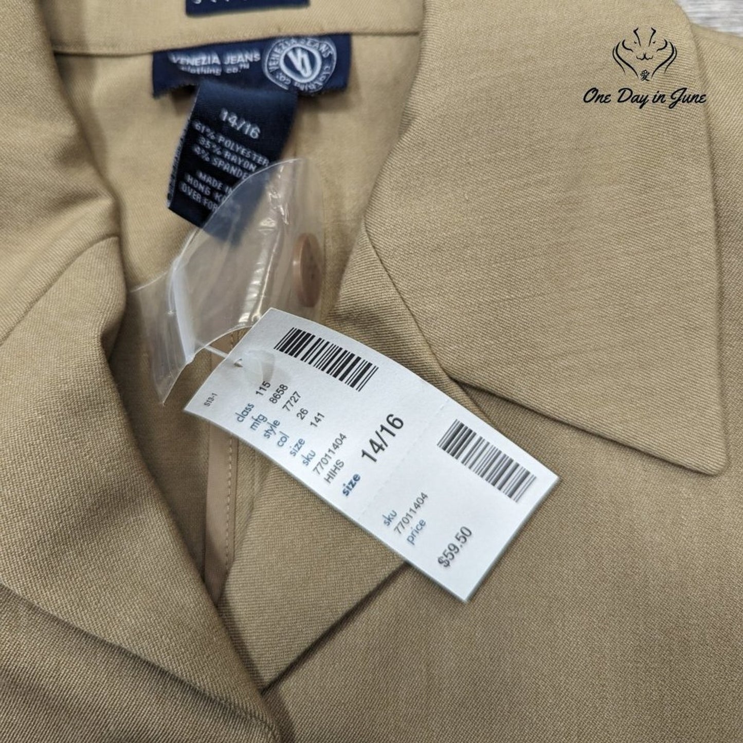 Venezia Jeans Hidden Button Basic Belted Jacket Size 14/16