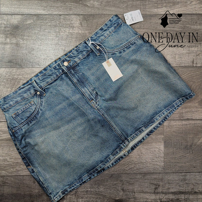 Good American Coated Good 90s Denim Mini Skirt Indigo NWT $168 Size 18