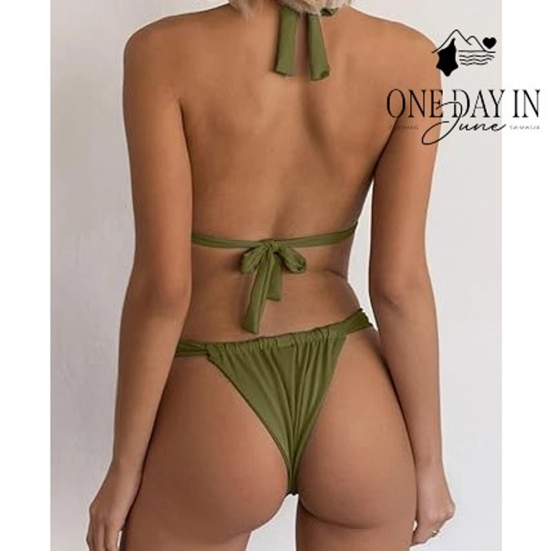 CharmLeaks Adjustable Triangle Tie Back Bikini Swimsuit Olive Green NWT Size L