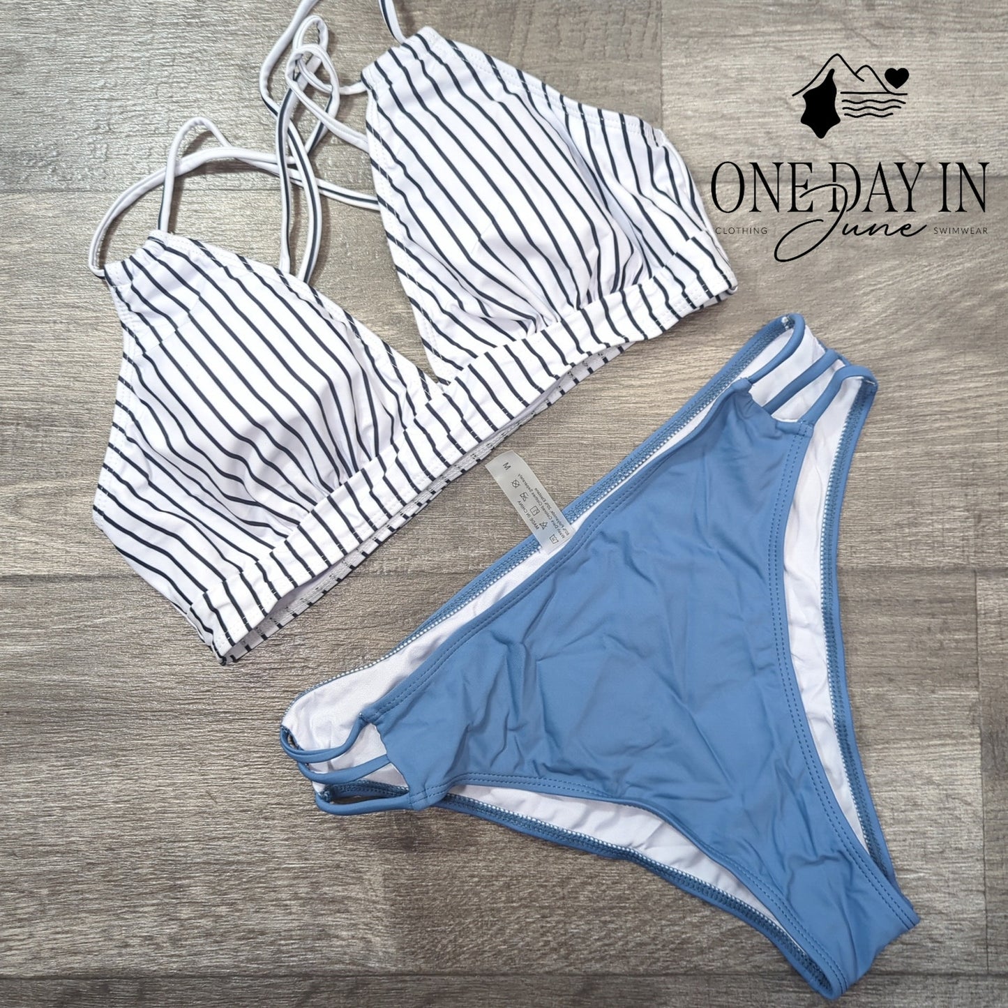 Aleumdr Striped Cross Back Bikini Swimsuit Size M