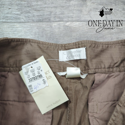 Christopher & Banks Capri Pants Brown Tan Flat Front Cropped NWT Size 12