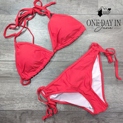 CharmLeaks Halter Adjustable Triangle Ruched Bikini Swimsuit Size S