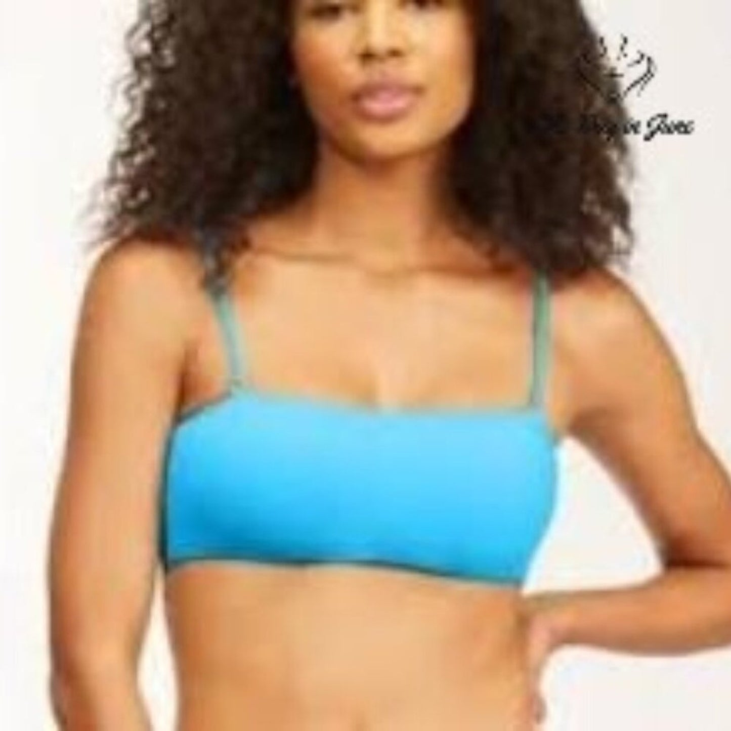 Billabong Sol Searcher Skinny Crop Bikini Top Blue Bandeau NWT $46 Size L