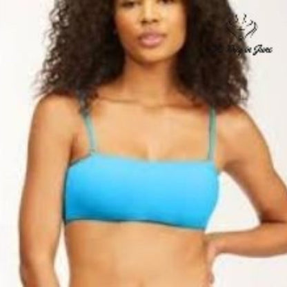 Billabong Sol Searcher Skinny Crop Bikini Top Blue Bandeau NWT $46 Size L