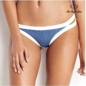 Seafolly Block Party Brazilian Bikini Bottom Denim Blue White NWT Size 2