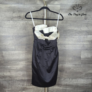 David's Bridal Black Ivory Satin Bow Strapless Cocktail Dress NWT Size 4