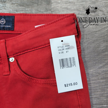 AG Adriano Goldschmied The Prima Cigarette Leg Jeans Red NWT $215 Size 4 (27)