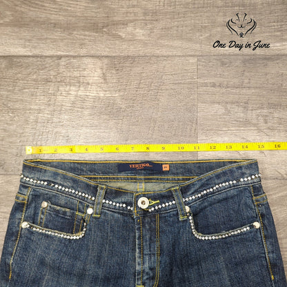 Vertigo Paris Jeans Straight Leg Rhinestone Embellished Denim Size 4