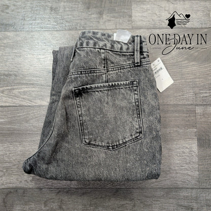 Good American Good Legs Mom Jeans Black Gray High Rise Straight NWT Size 6 (28)