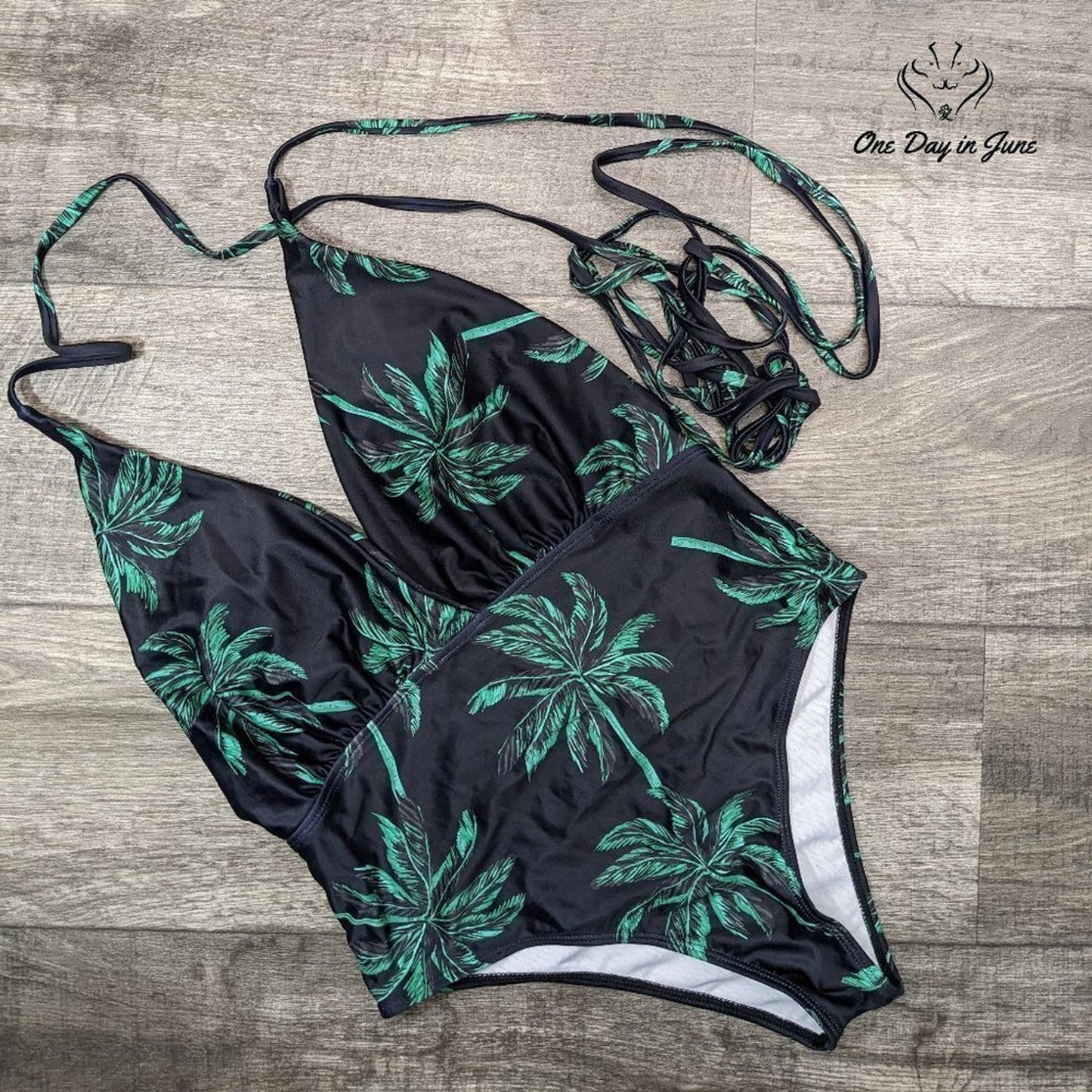 Amzbrly Thin Strap Bandage Deep Plunge One Piece Swimsuit Size L