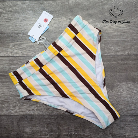 Cupshe High Waist Striped Bikini Bottom Size M