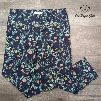 Loft Petite Marisa Riviera Cropped Pants Navy Floral Size 6P
