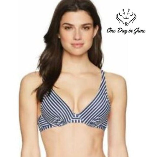 Coastal Blue Underwire Padded Bikini Top Navy White Stripe NWT Size Size M