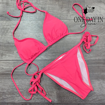 Atengnes Adjustable Triangle Tie Side Bikini Swimsuit Size S