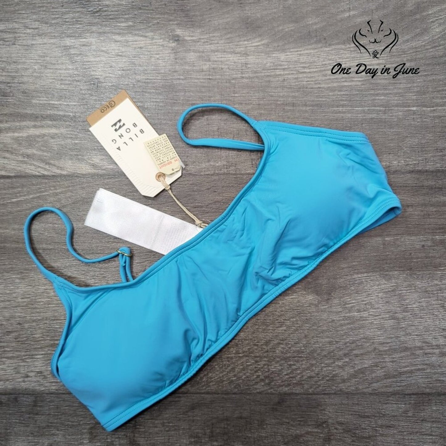 Billabong Sol Searcher Skinny Crop Bikini Top Blue Bandeau NWT $46 Size L