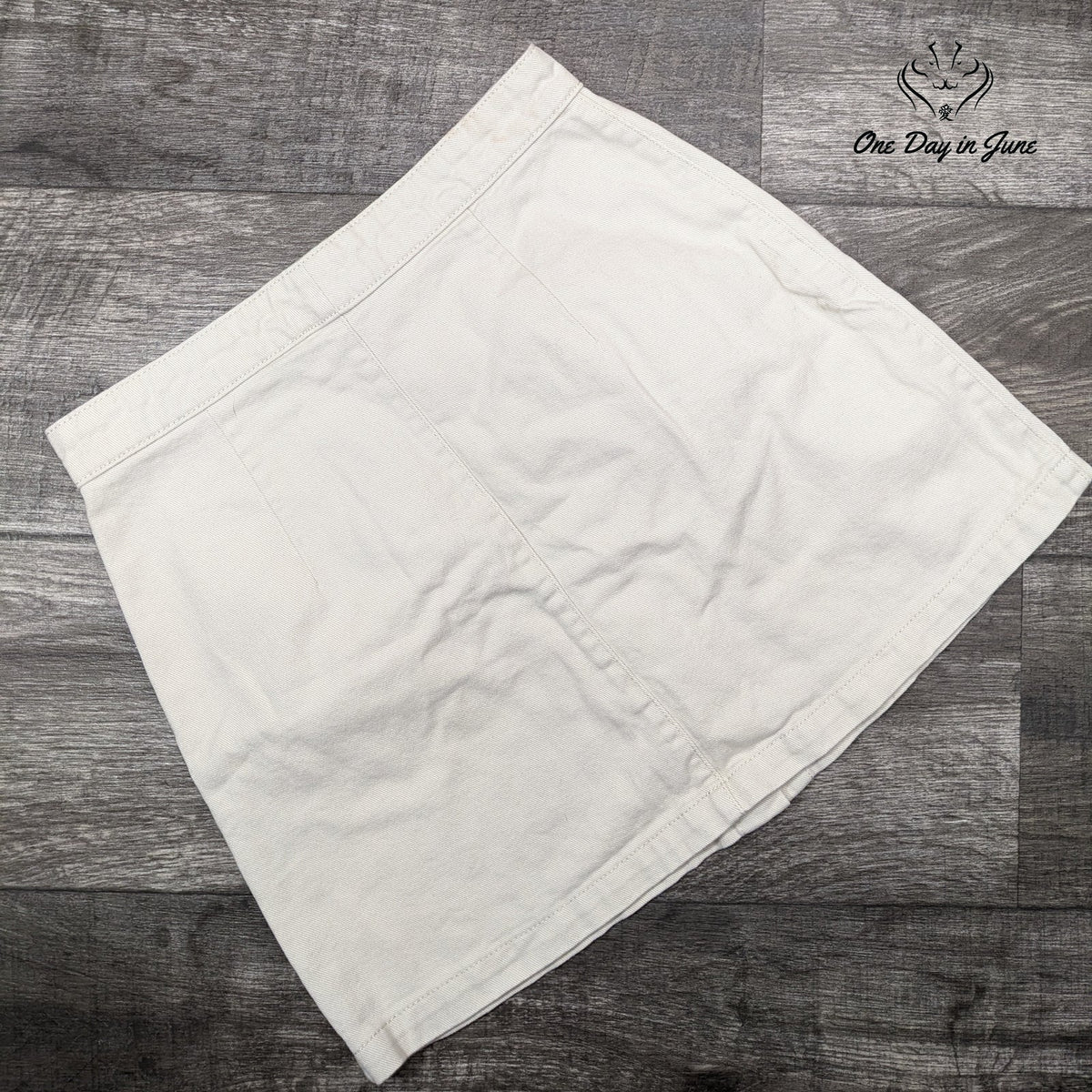 Monkl Button Front Denim Mini Skirt Cream White A Line Size 38 (6-8)