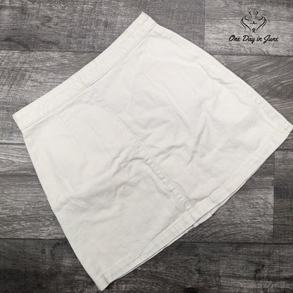 Monkl Button Front Denim Mini Skirt Cream White A Line Size 38 (6-8)