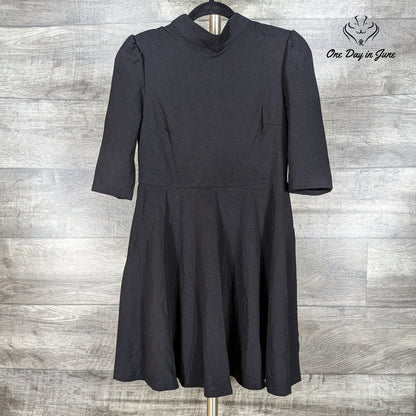 Amzbrly Black Mock Neck Fit Flare Skater Mini Dress 3/4 Sleeve Size S
